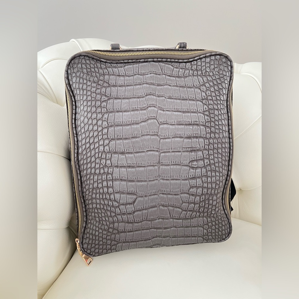 Gray Crocodile-Embossed Backpack - Picture 3 of 13